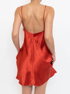 Vintage x Orange/Red Satin Slip Dress (M, L)