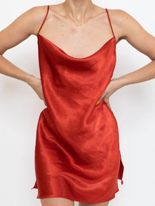 Vintage x Orange/Red Satin Slip Dress (M, L)