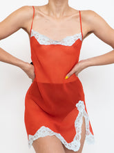 Load image into Gallery viewer, Vintage x Red &amp; White Lace &amp; Silk Sheer Dress (XS, S)