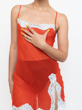 Load image into Gallery viewer, Vintage x Red &amp; White Lace &amp; Silk Sheer Dress (XS, S)