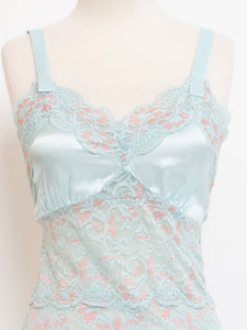 Vintage x Baby Blue & Pink Lace & Silk Slip Dress (S, M)