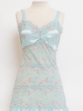 Load image into Gallery viewer, Vintage x Baby Blue &amp; Pink Lace &amp; Silk Slip Dress (S, M)