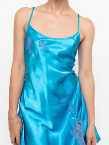 Vintage x Bright Blue Satin & Lace Slip Dress (S, M)