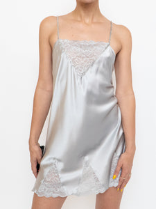 Vintage x Silver Silk Rhinestone Slip Dress (M)