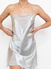 Load image into Gallery viewer, Vintage x Silver Silk Rhinestone Slip Dress (M)