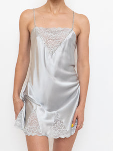 Vintage x Silver Silk Rhinestone Slip Dress (M)