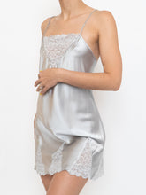 Load image into Gallery viewer, Vintage x Silver Silk Rhinestone Slip Dress (M)