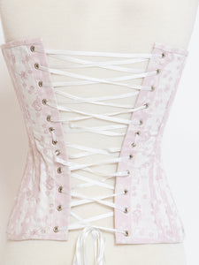 Vintage x Baby Pink & White Patterned Heavy Corset (XS-M)