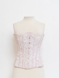 Vintage x Baby Pink & White Patterned Heavy Corset (XS-M)