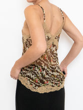 Load image into Gallery viewer, Vintage x Sheer Brown Patterned Silk &amp; Lace Tank (S, M)