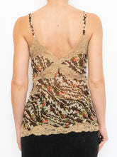 Load image into Gallery viewer, Vintage x Sheer Brown Patterned Silk &amp; Lace Tank (S, M)