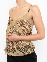 Load image into Gallery viewer, Vintage x Sheer Brown Patterned Silk &amp; Lace Tank (S, M)