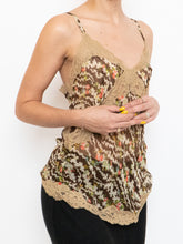 Load image into Gallery viewer, Vintage x Sheer Brown Patterned Silk &amp; Lace Tank (S, M)