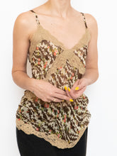 Load image into Gallery viewer, Vintage x Sheer Brown Patterned Silk &amp; Lace Tank (S, M)