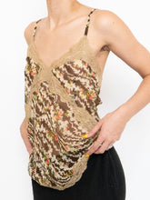 Load image into Gallery viewer, Vintage x Sheer Brown Patterned Silk &amp; Lace Tank (S, M)