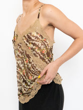 Load image into Gallery viewer, Vintage x Sheer Brown Patterned Silk &amp; Lace Tank (S, M)
