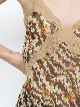 Load image into Gallery viewer, Vintage x Sheer Brown Patterned Silk &amp; Lace Tank (S, M)