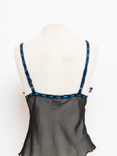 Load image into Gallery viewer, Vintage x Sheer Black &amp; Blue Silk Frilly Tank (S)