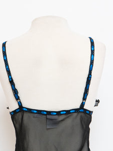 Vintage x Sheer Black & Blue Silk Frilly Tank (S)