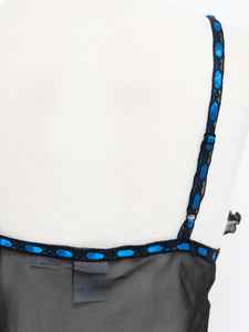 Vintage x Sheer Black & Blue Silk Frilly Tank (S)