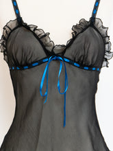 Load image into Gallery viewer, Vintage x Sheer Black &amp; Blue Silk Frilly Tank (S)