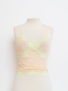 Vintage x Nude & Yellow Mesh & Lace Tank (XS, S)
