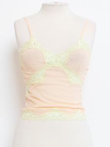 Vintage x Nude & Yellow Mesh & Lace Tank (XS, S)