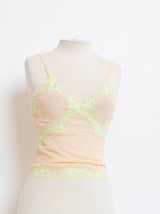 Vintage x Nude & Yellow Mesh & Lace Tank (XS, S)