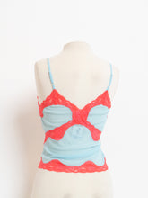 Load image into Gallery viewer, Vintage x Deadstock Mesh Blue &amp; Pink Lace Tank (S)