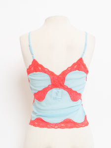 Vintage x Deadstock Mesh Blue & Pink Lace Tank (S)