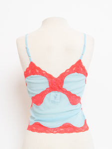 Vintage x Deadstock Mesh Blue & Pink Lace Tank (S)