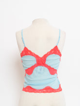 Load image into Gallery viewer, Vintage x Deadstock Mesh Blue &amp; Pink Lace Tank (S)