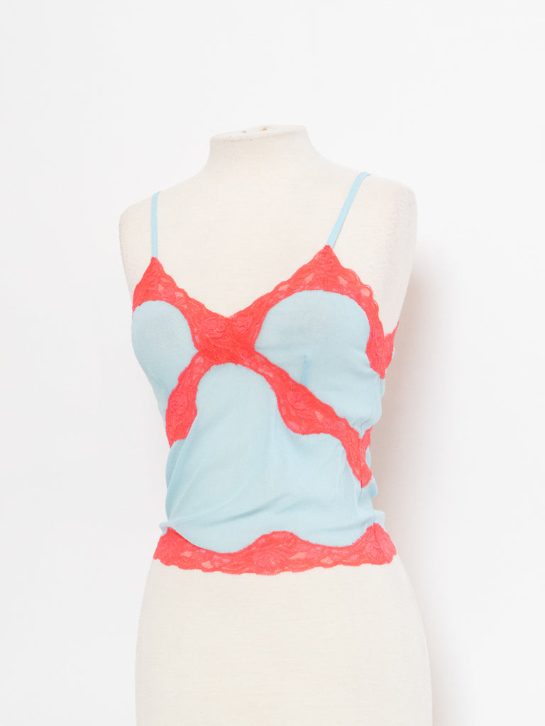 Vintage x Deadstock Mesh Blue & Pink Lace Tank (S)