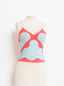 Vintage x Deadstock Mesh Blue & Pink Lace Tank (S)