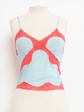 Load image into Gallery viewer, Vintage x Deadstock Mesh Blue &amp; Pink Lace Tank (S)