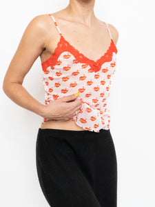 Vintage x Deadstock Pink "Cute" Mesh & Lace Tank (XS, S)