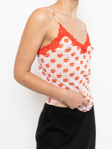 Vintage x Deadstock Pink "Cute" Mesh & Lace Tank (XS, S)
