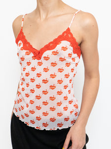 Vintage x Deadstock Pink "Cute" Mesh & Lace Tank (XS, S)