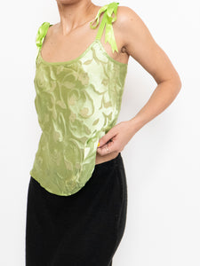 Vintage x Green Abstract Floral Silk Top (XS, S)