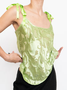 Vintage x Green Abstract Floral Silk Top (XS, S)