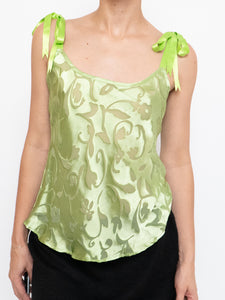 Vintage x Green Abstract Floral Silk Top (XS, S)
