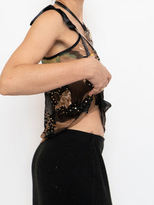 Vintage x Sheer Black Floral Silk Tank (XS, S)