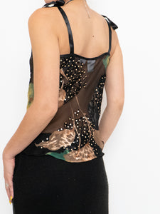 Vintage x Sheer Black Floral Silk Tank (XS, S)