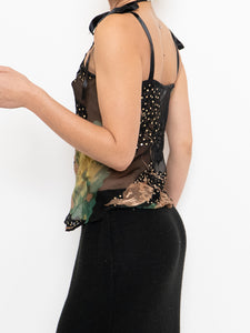 Vintage x Sheer Black Floral Silk Tank (XS, S)