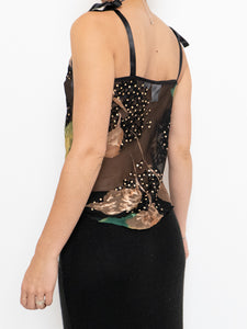 Vintage x Sheer Black Floral Silk Tank (XS, S)