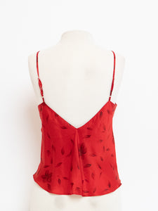 Vintage x Red Silk Floral Beaded Tank (M, L)