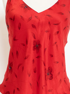 Vintage x Red Silk Floral Beaded Tank (M, L)