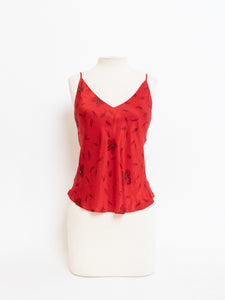 Vintage x Red Silk Floral Beaded Tank (M, L)