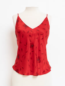 Vintage x Red Silk Floral Beaded Tank (M, L)