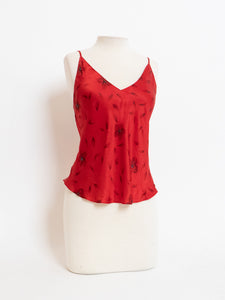 Vintage x Red Silk Floral Beaded Tank (M, L)